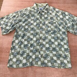 Hey Man Hawaiian Shirt Men XL Gray Floral Button Up Pocket Short Sleeve Collared